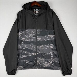 Zero Foxtrot Mens XL Tiger Stripe Camo Hooded Windbreaker Jacket Black Tactical
